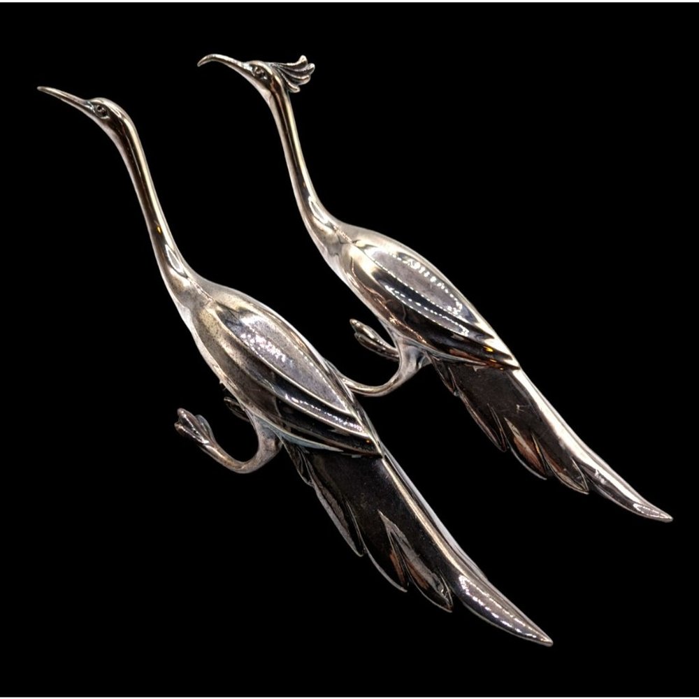 2 VTG MCM HOLLYWOOD REGENCY LARGE SILVERPLATE BIRDS WB MFG 2257 USA WEIDLICH - Picture 4 of 11